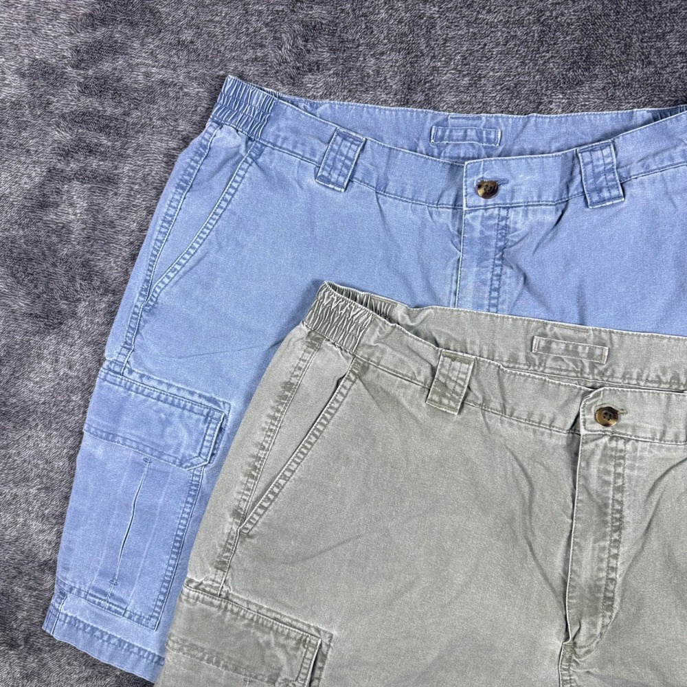 Lot of 2 L.L.Bean Comfort Waist Cargo Shorts Mens 36 Blue Khaki Cotton